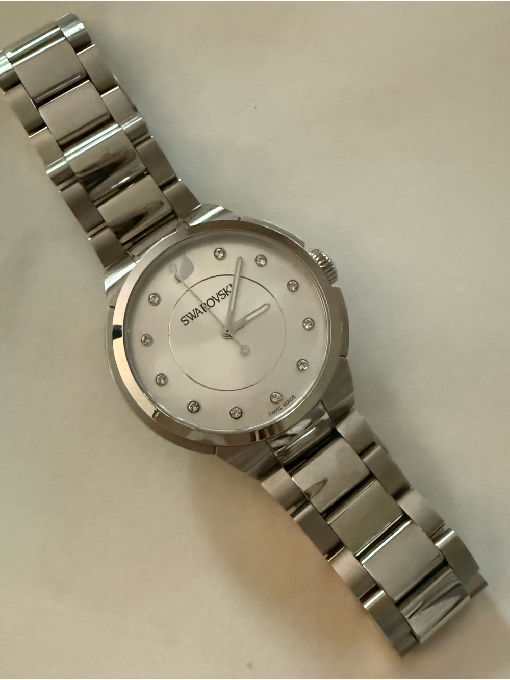 Swarovski Silver Stainless Steel Crystal Marker Wristwatch